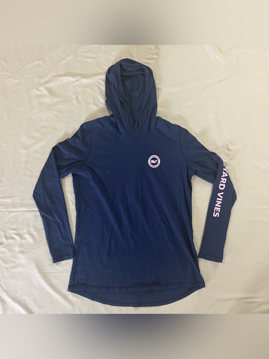 Vineyard Vines Tops - Vineyard Vines Navy Hooded Long Sleeve with Pink Logo and Sleeve Text